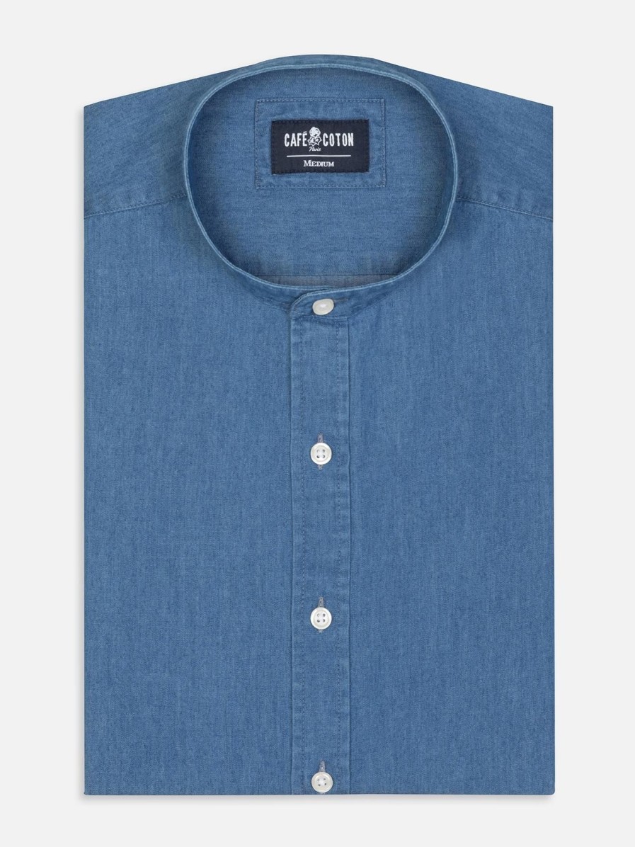 Chemises Homme Café Coton | Chemise Cintree En Denim Ciel