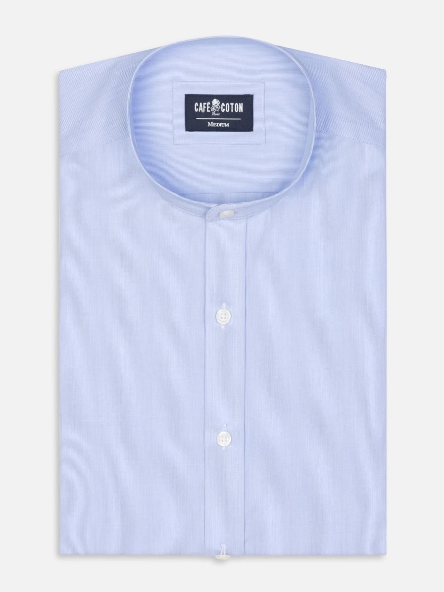 Chemises Homme Café Coton | Chemise Cintree En Mille Raies Ciel