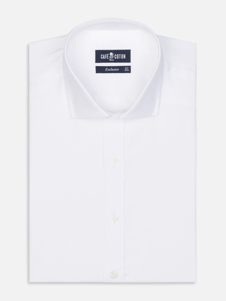 Chemises Homme Café Coton | Chemise Cintree En Oxford Blanc - Grande Longueur De Manches