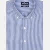 Chemises Homme Café Coton | Chemise Cintree Menthon A Rayures Marine - Col Boutonne