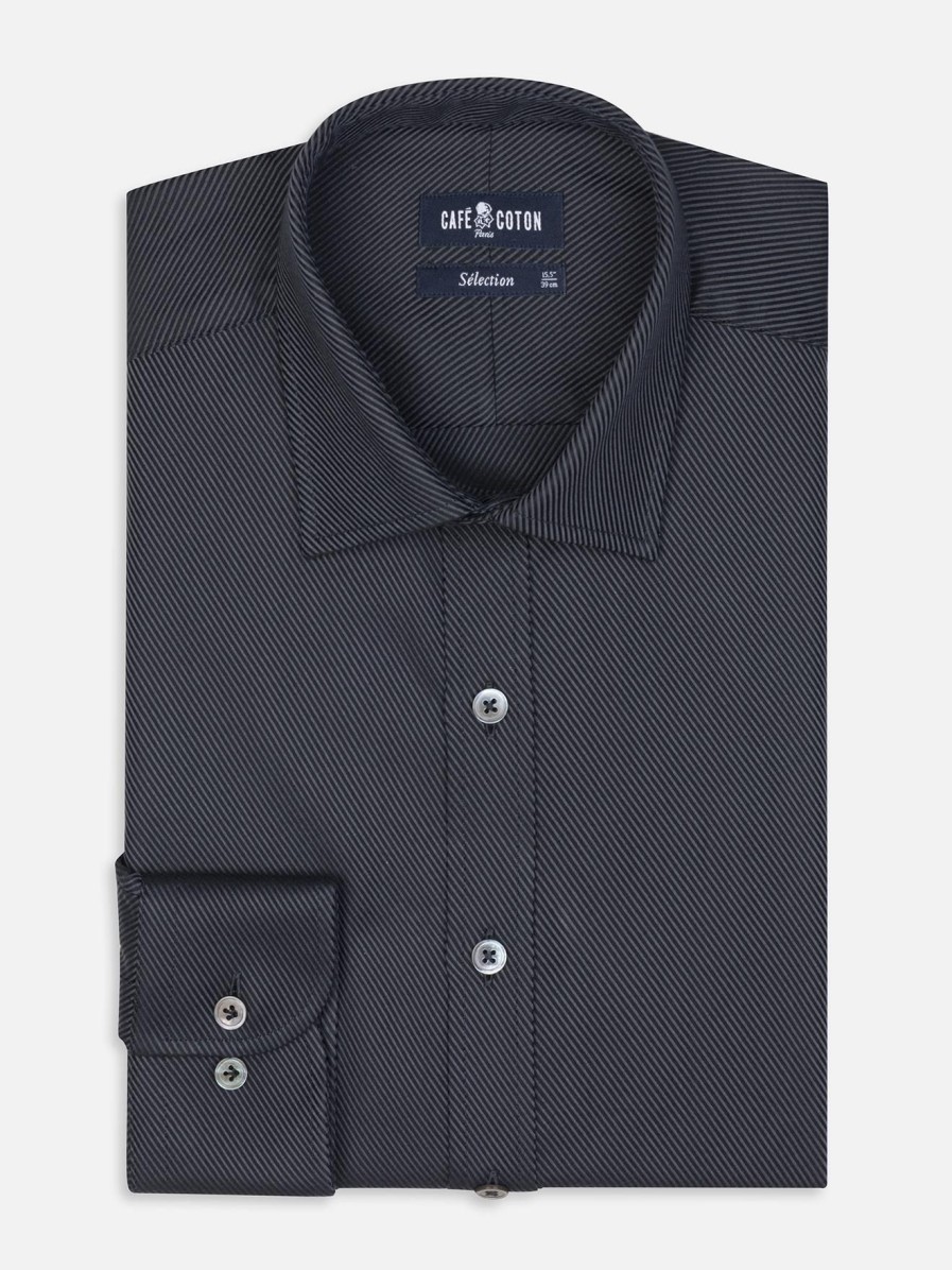 Chemises Homme Café Coton | Chemise Cintree En Twill Royal Anthracite