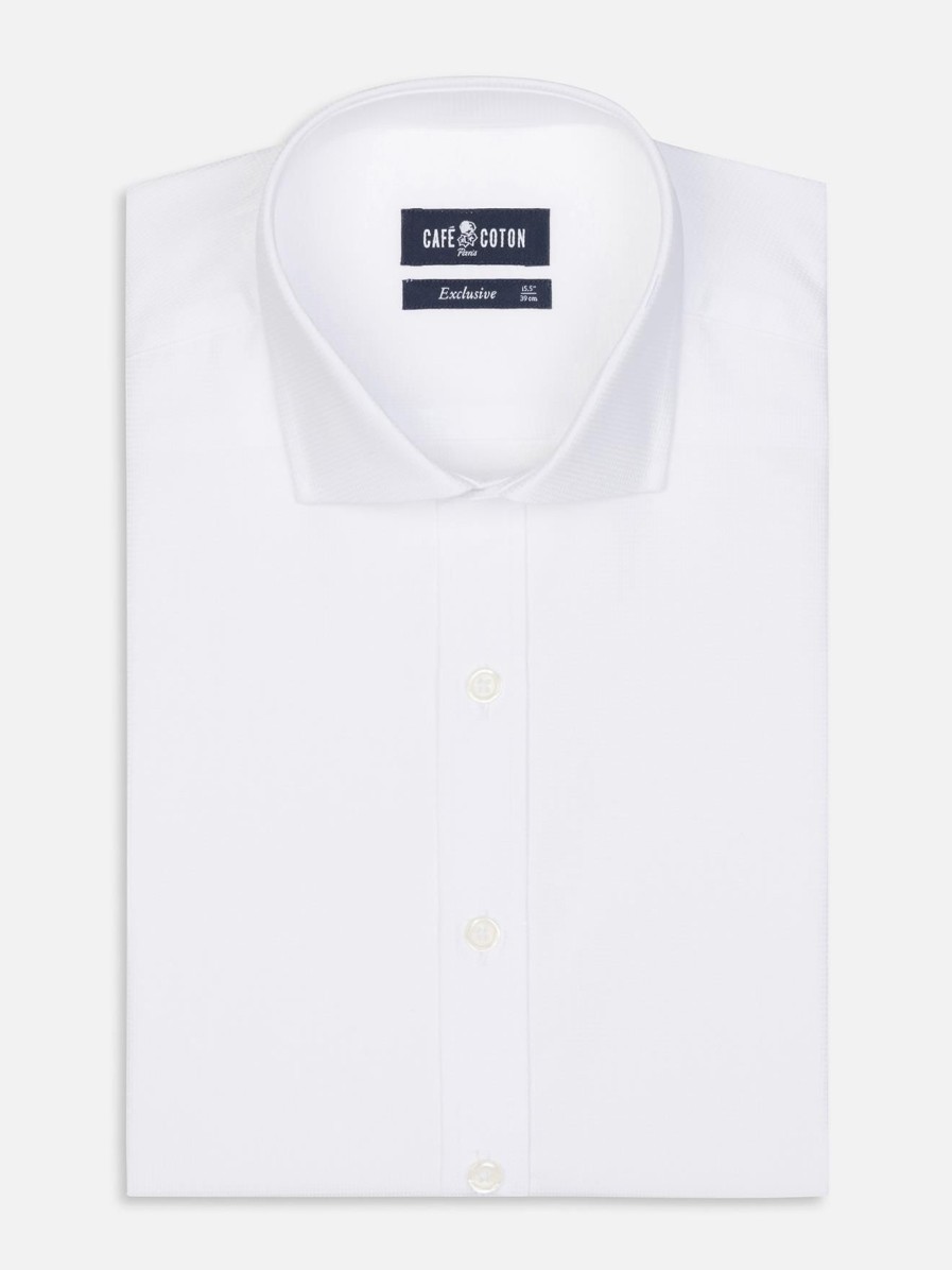 Chemises Homme Café Coton | Chemise Cintree Bayers Texturee Blanche