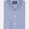 Chemises Homme Café Coton | Chemise Menthon A Rayures Marine - Poignets Mousquetaires