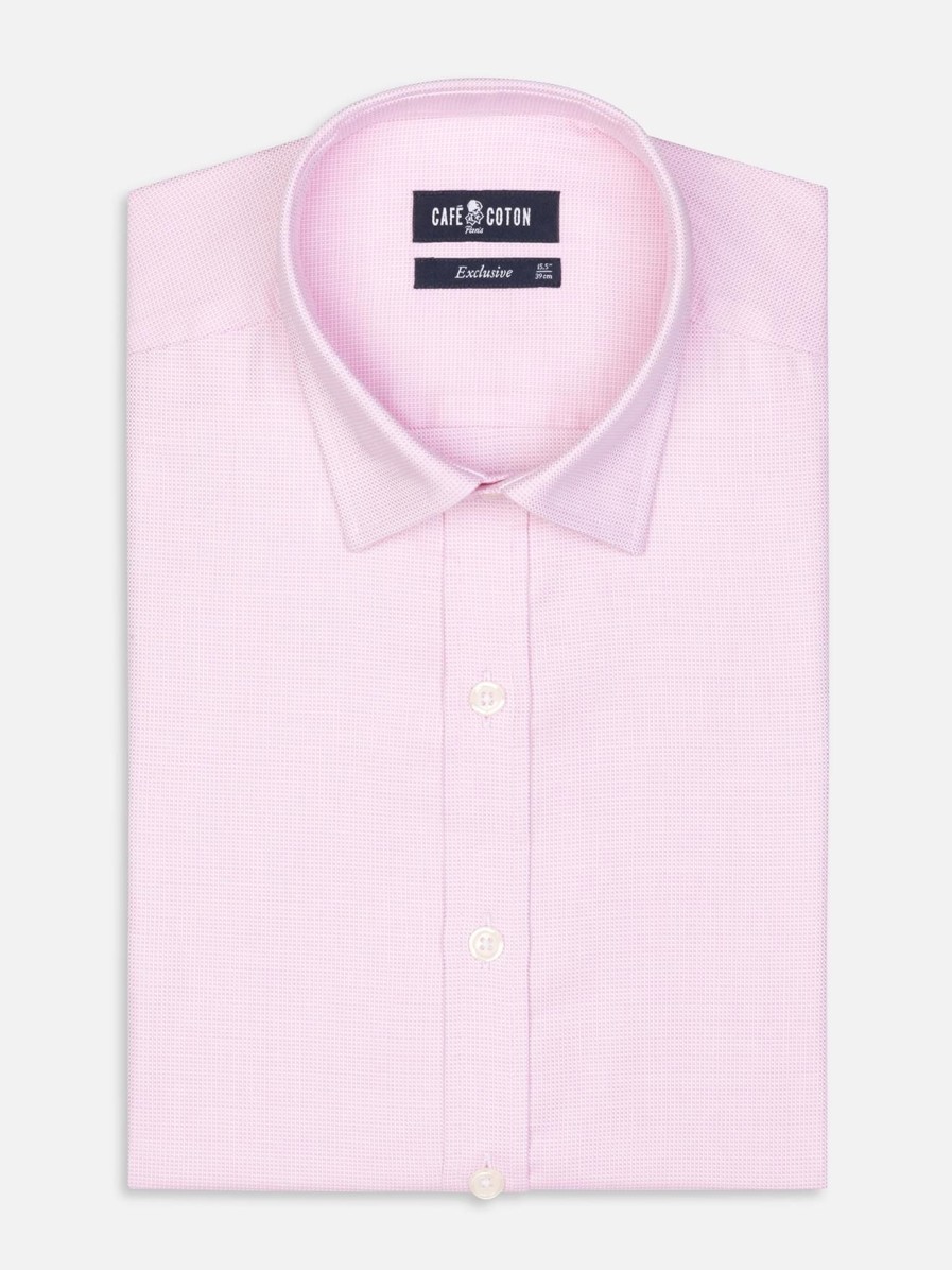 Chemises Homme Café Coton | Chemise Cintree En Natte Rose - Petit Col