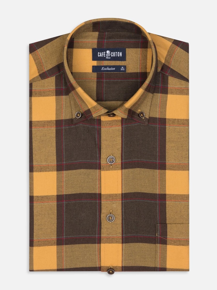 Chemises Homme Café Coton | Chemise Brayden A Motif Tartans - Col Boutonne