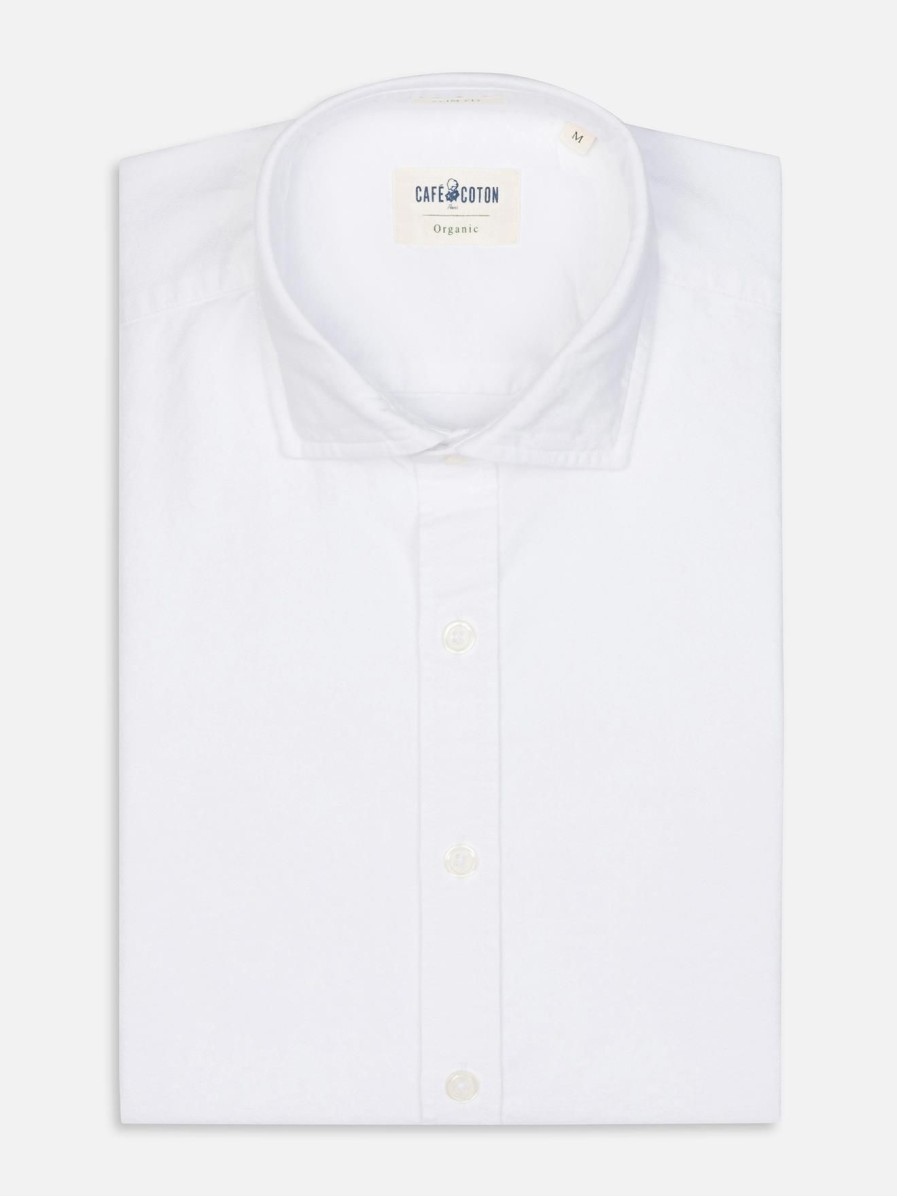 Chemises Homme Café Coton | Chemise Cintree Bio En Oxford Lave Blanc