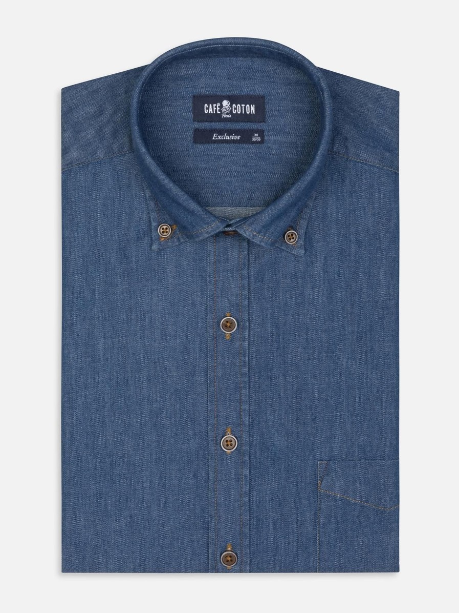 Chemises Homme Café Coton | Chemise Malo En Denim - Col Boutonne