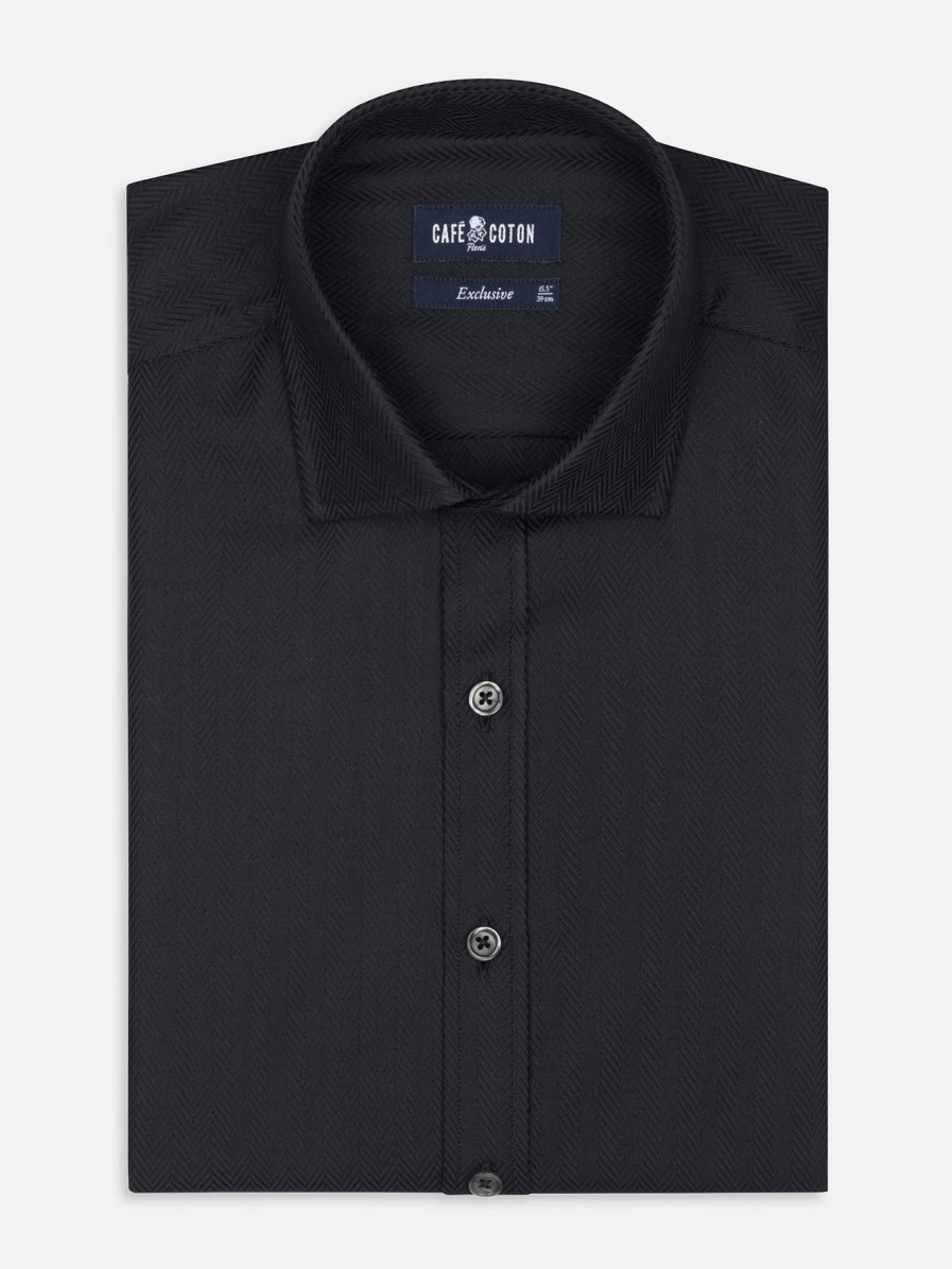 Chemises Homme Café Coton | Chemise En Chevron Noire