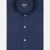 Chemises Homme Café Coton | Chemise Col Mao Callum Marine Chine