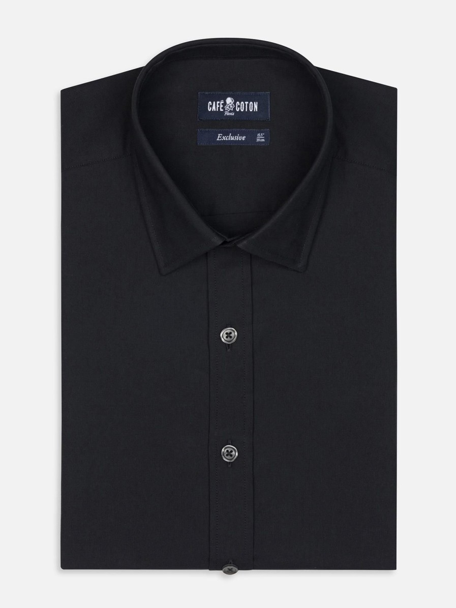 Chemises Homme Café Coton | Chemise Cintree Gleeson Noire - Petit Col