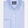 Chemises Homme Café Coton | Chemise Cintree Colin A Rayures Ciel - Poignets Mousquetaires