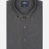 Chemises Homme Café Coton | Chemise Cintree Lou En Denim Gris - Col Boutonne