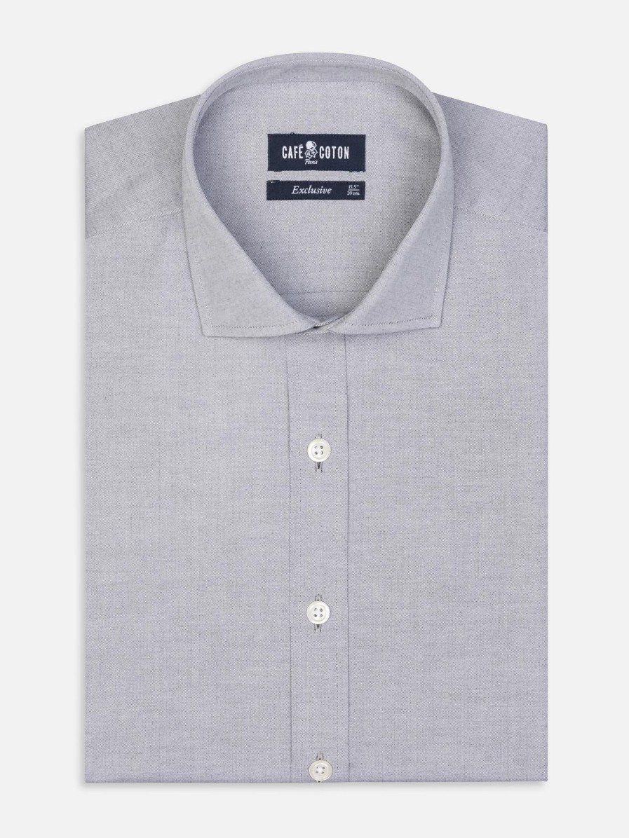 Chemises Homme Café Coton | Chemise En Pin Point Gris