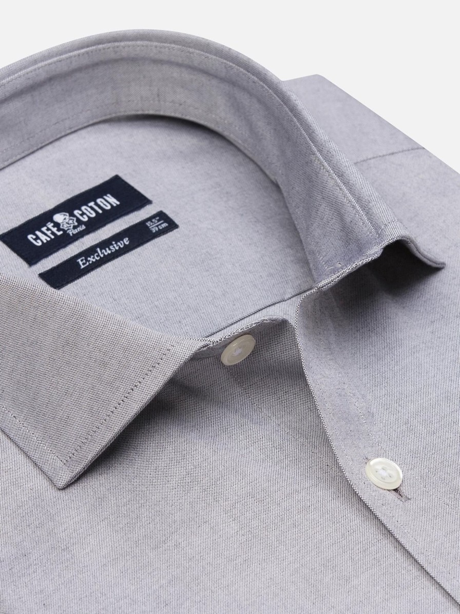 Chemises Homme Café Coton | Chemise En Pin Point Gris