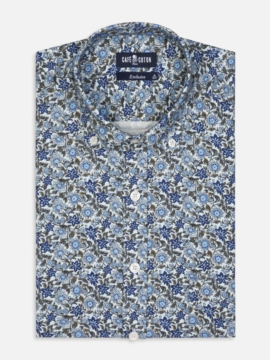 Chemises Homme Café Coton | Chemise Agnel A Imprime Floral - Col Boutonne