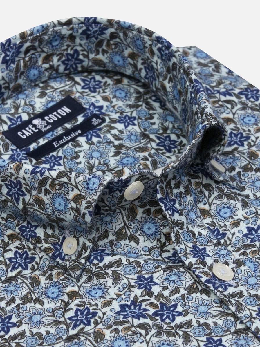 Chemises Homme Café Coton | Chemise Agnel A Imprime Floral - Col Boutonne