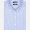 Chemises Homme Café Coton | Chemise Cintree Menthon A Rayures Ciel - Col Boutonne