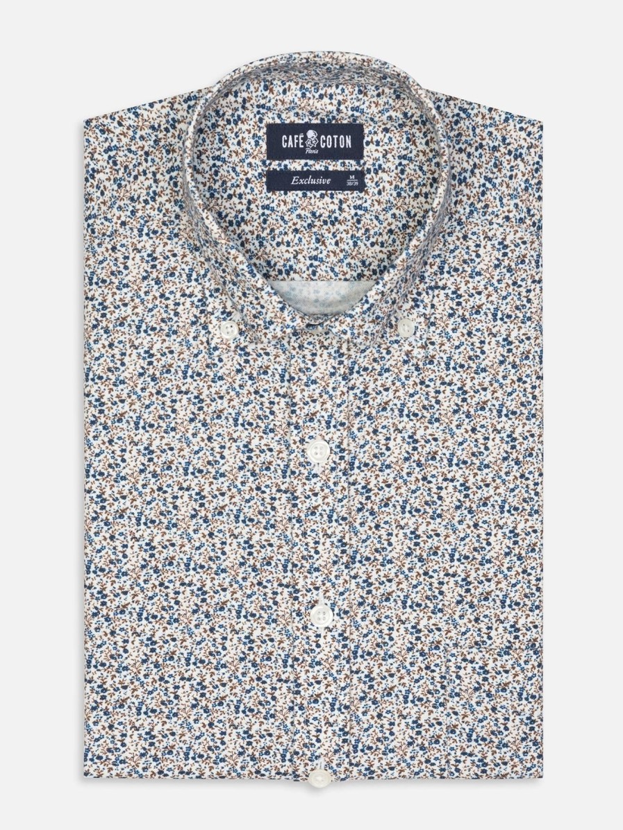 Chemises Homme Café Coton | Chemise Mackays A Imprime Floral - Col Boutonne