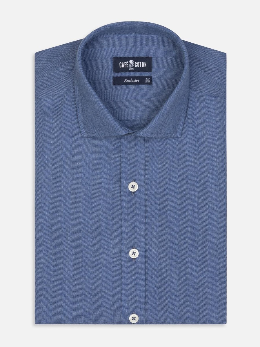 Chemises Homme Café Coton | Chemise Hall En Flanelle Bleue