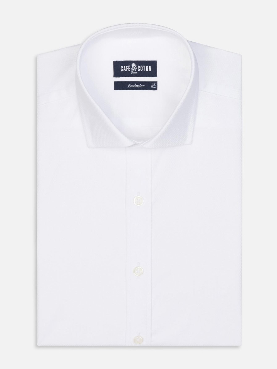 Chemises Homme Café Coton | Chemise Cintree Brien En Twill Blanc