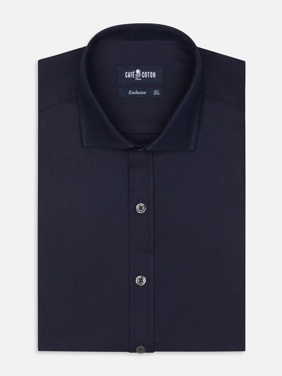 Chemises Homme Café Coton | Chemise Horace Texturee Marine