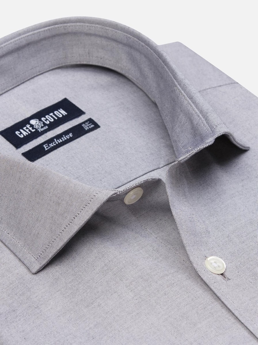 Chemises Homme Café Coton | Chemise Cintree En Pin Point Gris