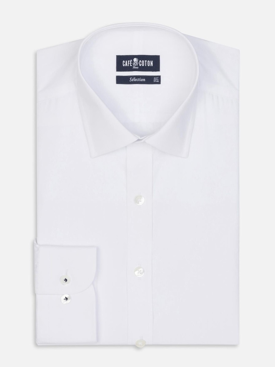 Chemises Homme Café Coton | Chemise Cintree En Popeline Royale Blanche