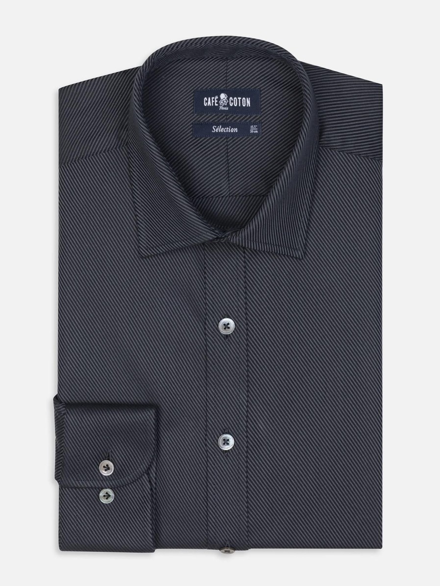 Chemises Homme Café Coton | Chemise En Twill Royal Anthracite