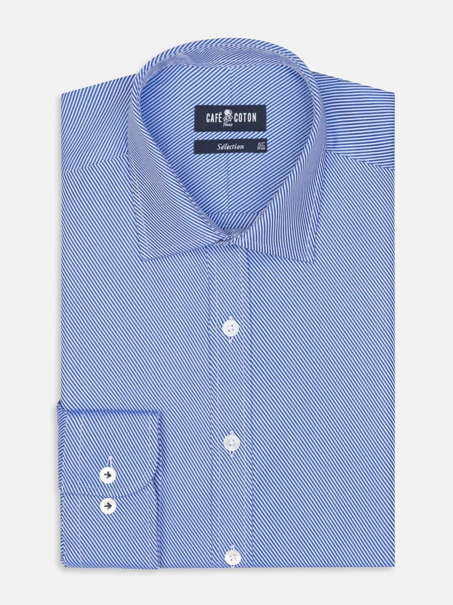 Chemises Homme Café Coton | Chemise Cintree En Twill Royal Bleu