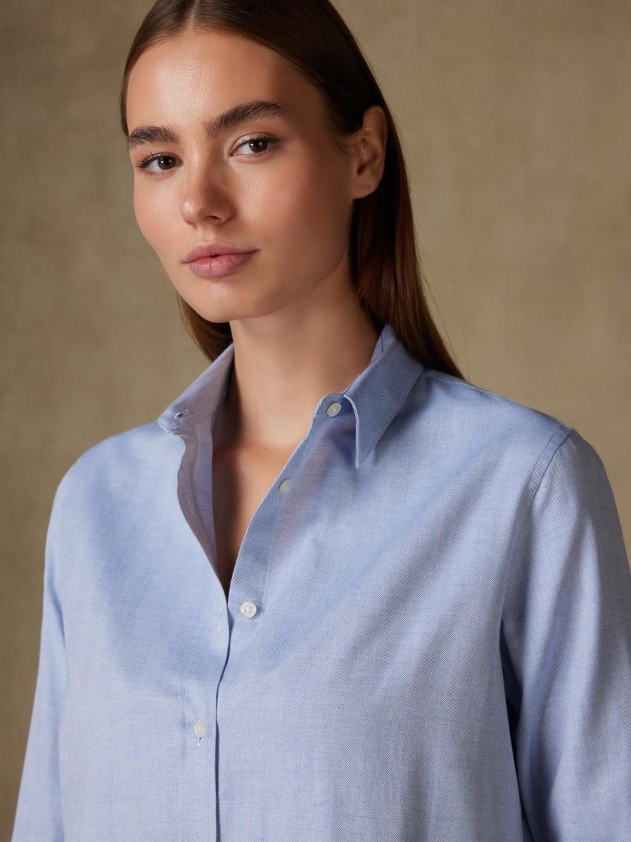 Chemises Femme Café Coton | Chemise Justine En Flanelle Ciel