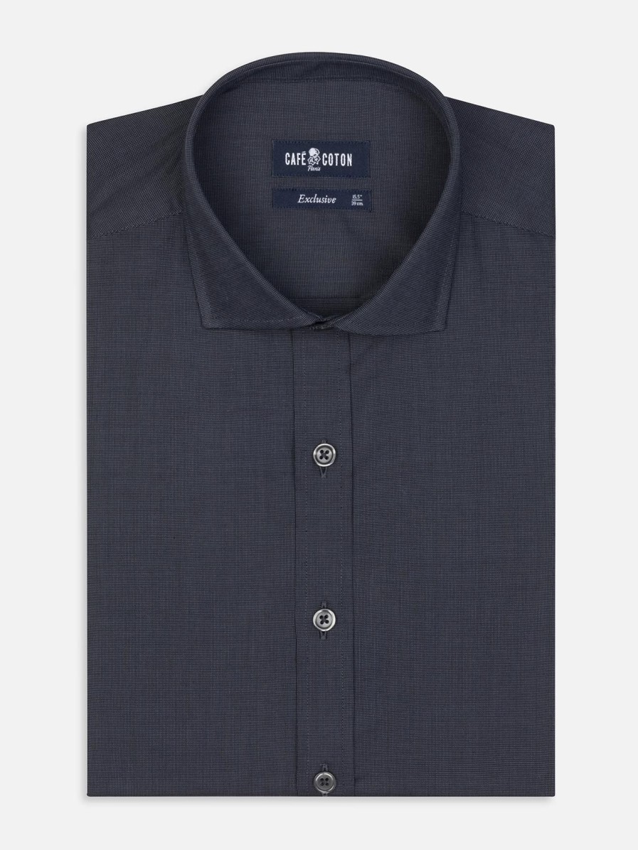 Chemises Homme Café Coton | Chemise Bob En Micro-Oxford Anthracite