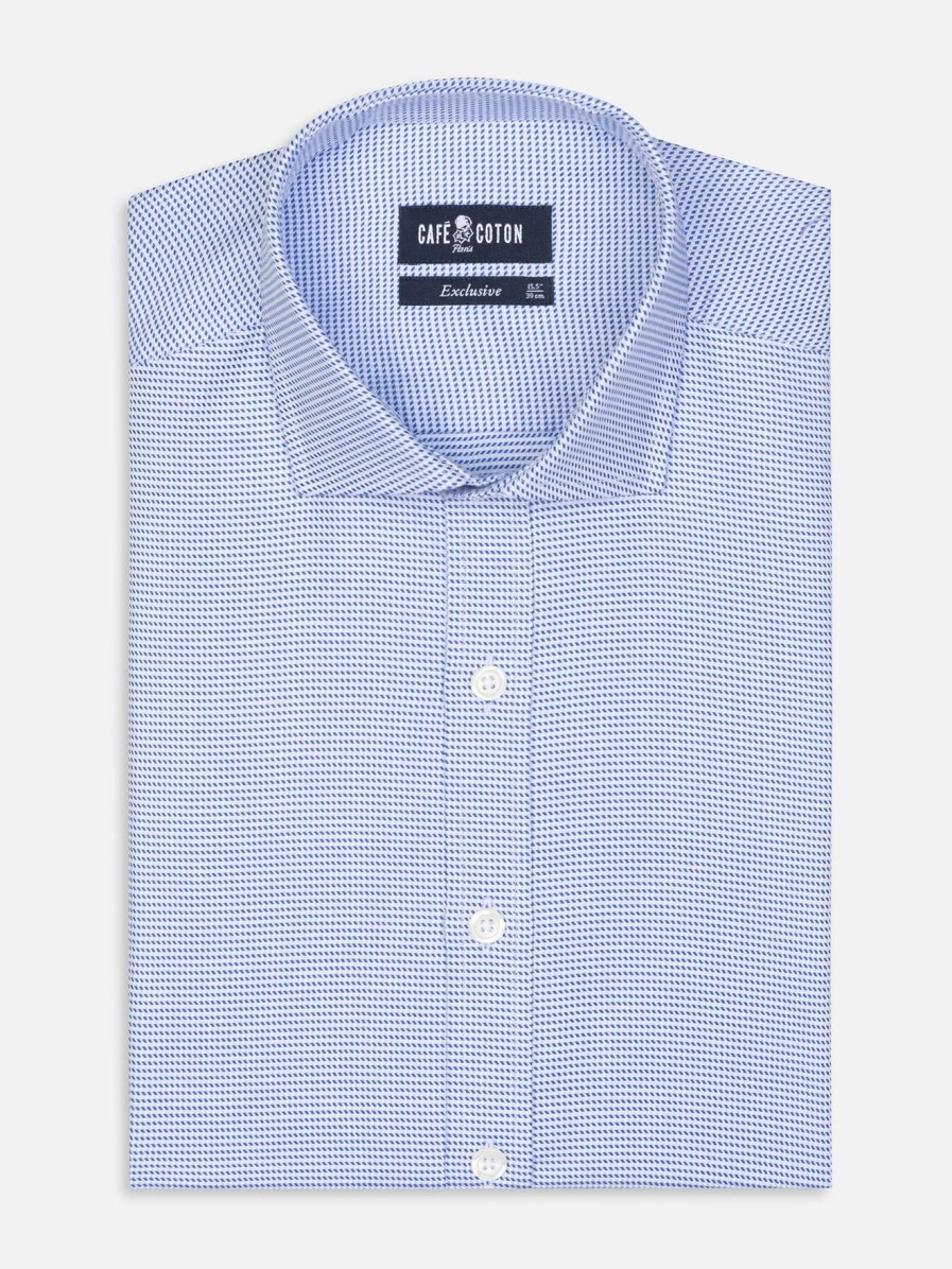 Chemises Homme Café Coton | Chemise Cintree Nelson En Twill Bleu