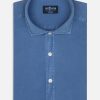 Chemises Homme Café Coton | Chemise Cintree Lio En Gabardine Lavee Bleue