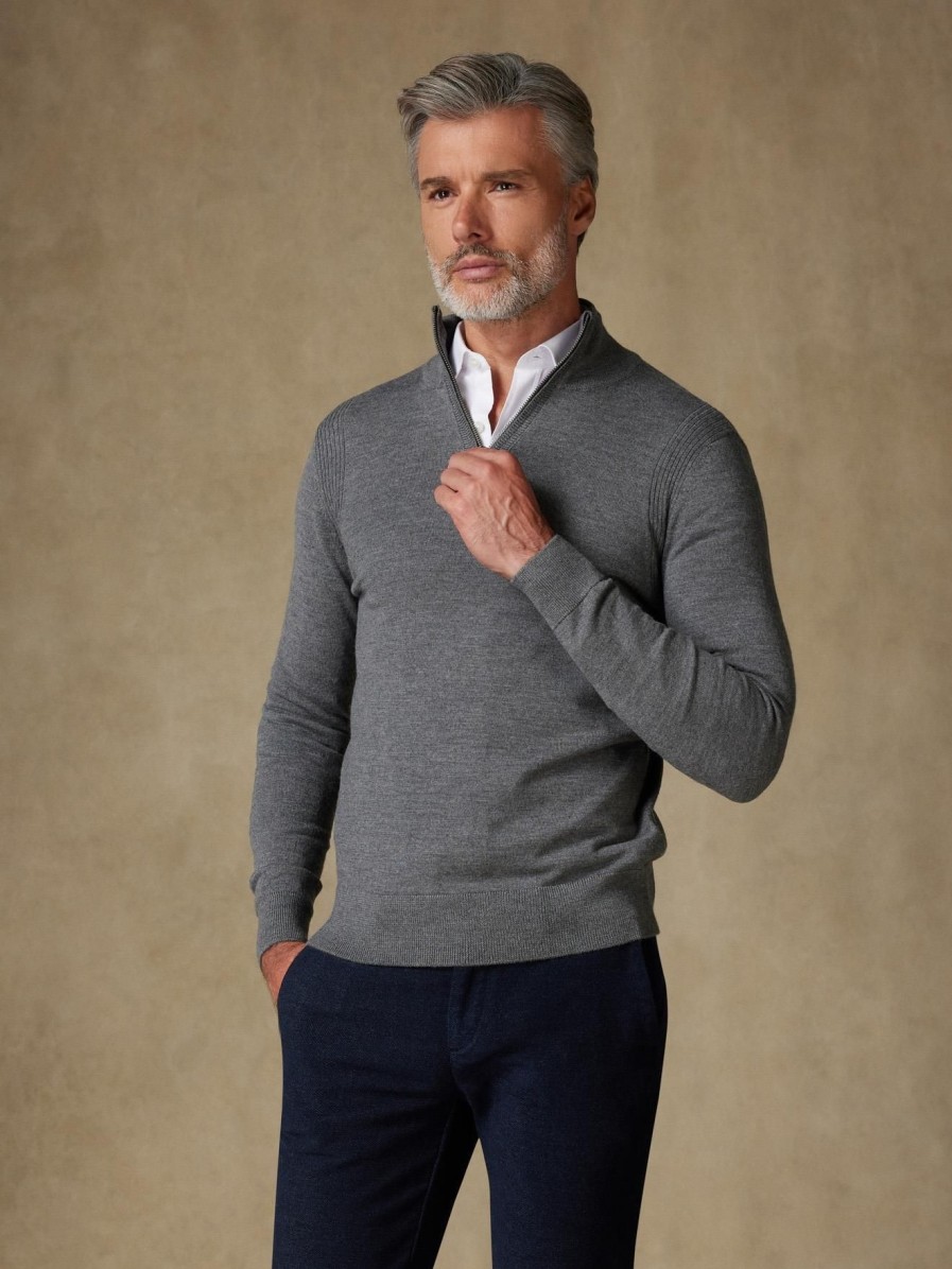 Pret A Porter Café Coton | Half Zip Greg En Merinos Gris