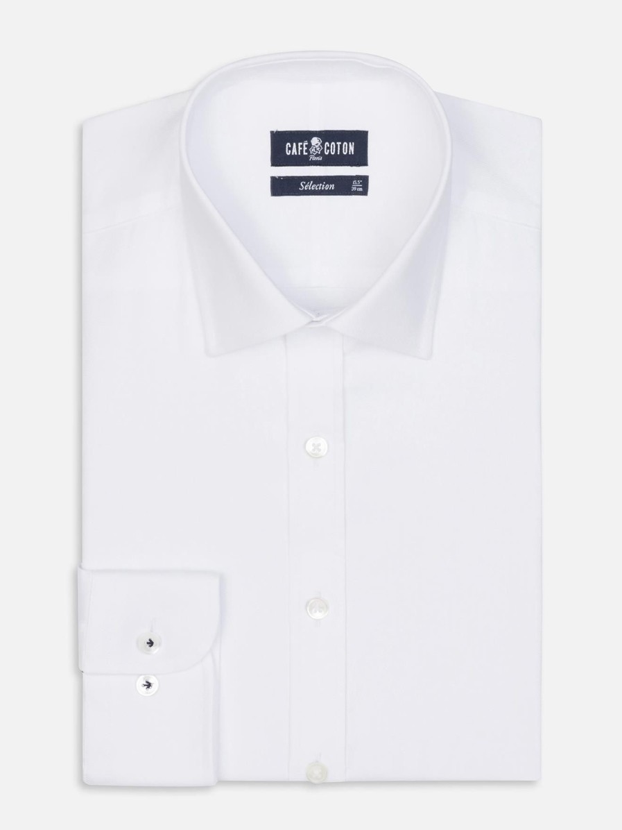 Chemises Homme Café Coton | Chemise En Pin Point Royal Blanc