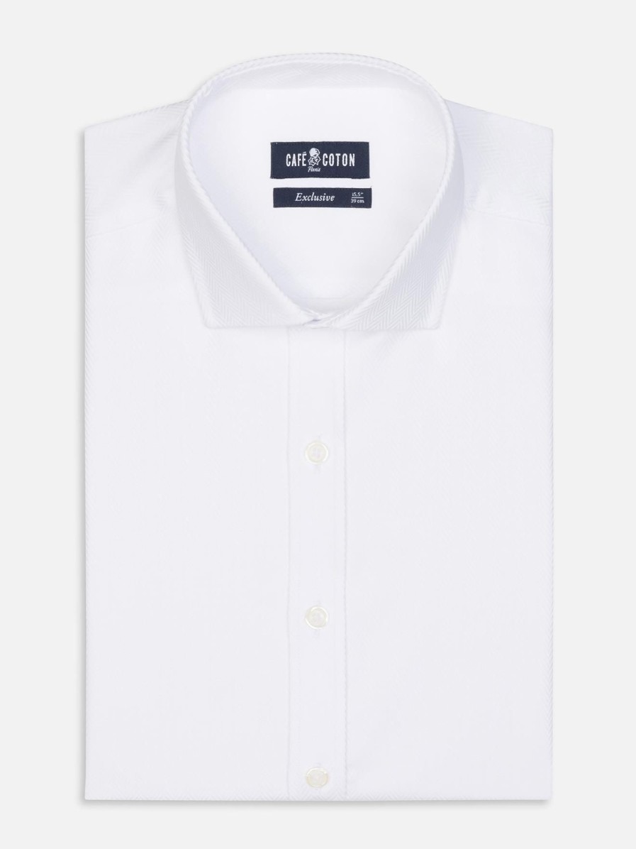 Chemises Homme Café Coton | Chemise En Chevron Blanc