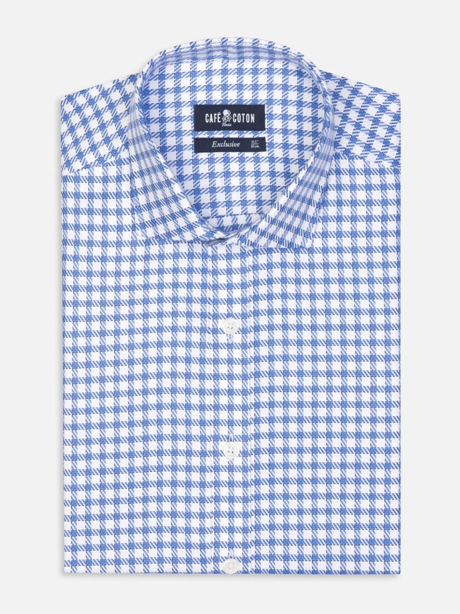 Chemises Homme Café Coton | Chemise Comyn A Carreaux Bleu