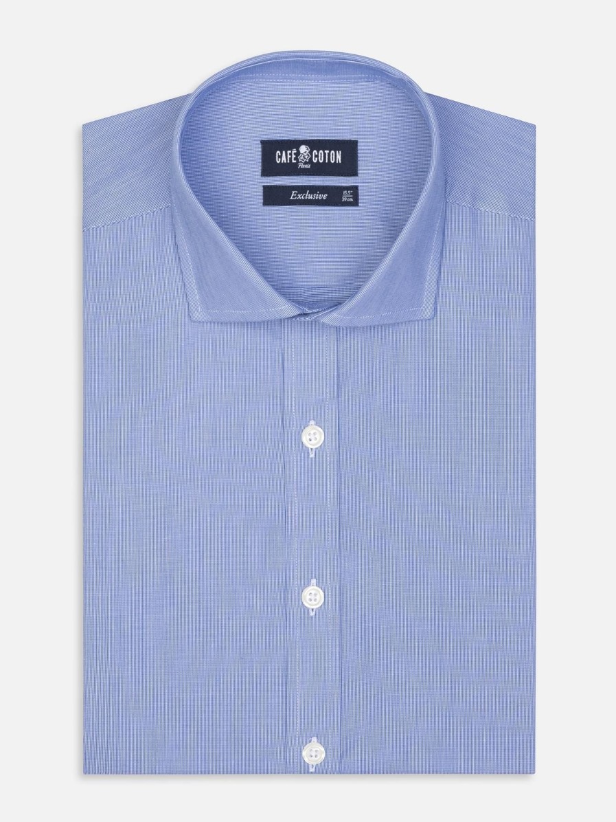 Chemises Homme Café Coton | Chemise En Mille Raies Bleue