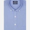 Chemises Homme Café Coton | Chemise En Mille Raies Bleue - Col Boutonne