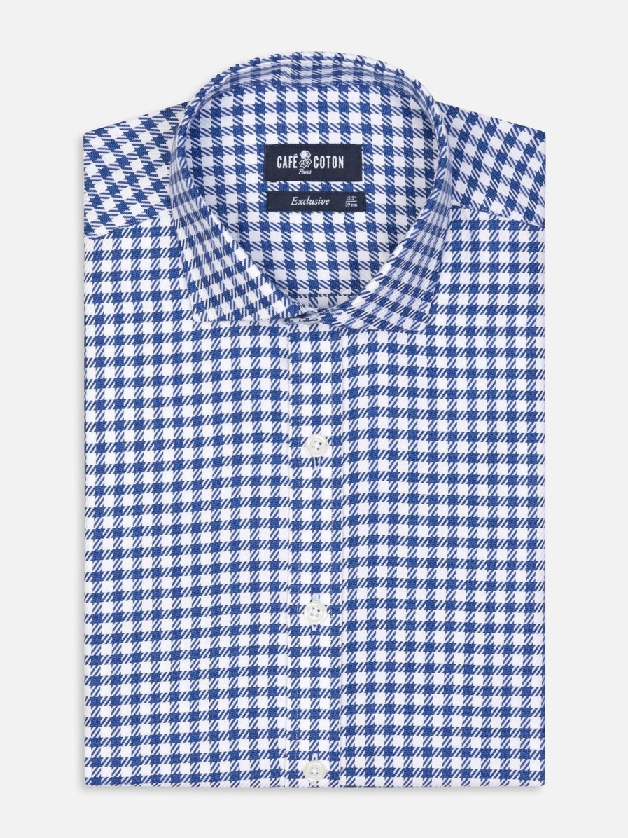 Chemises Homme Café Coton | Chemise Moore A Carreaux Marine