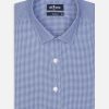 Chemises Homme Café Coton | Chemise Cintree Landry En Vichy Marine - Petit Col