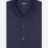 Chemises Homme Café Coton | Chemise Cintree Hall En Flanelle Marine - Grande Longueur De Manches