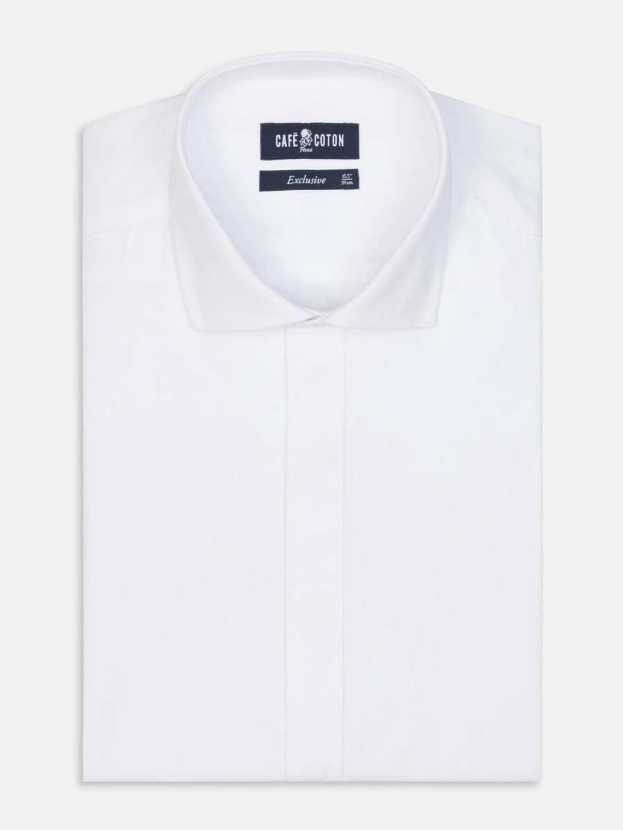 Chemises Homme Café Coton | Chemise Cintree En Pin Point Blanc - Gorge Cachee