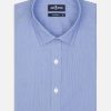 Chemises Homme Café Coton | Chemise Cintree En Mille Raies Bleue - Petit Col