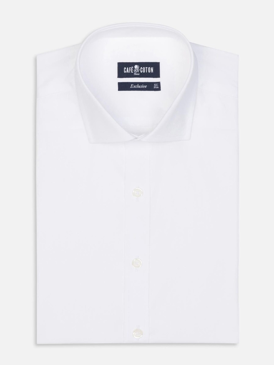 Chemises Homme Café Coton | Chemise Cintree En Popeline Blanche - Grande Longueur De Manches