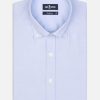 Chemises Homme Café Coton | Chemise Cintree En Pin Point Ciel - Col Boutonne