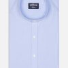 Chemises Homme Café Coton | Chemise Col Mao En Mille Raies Ciel