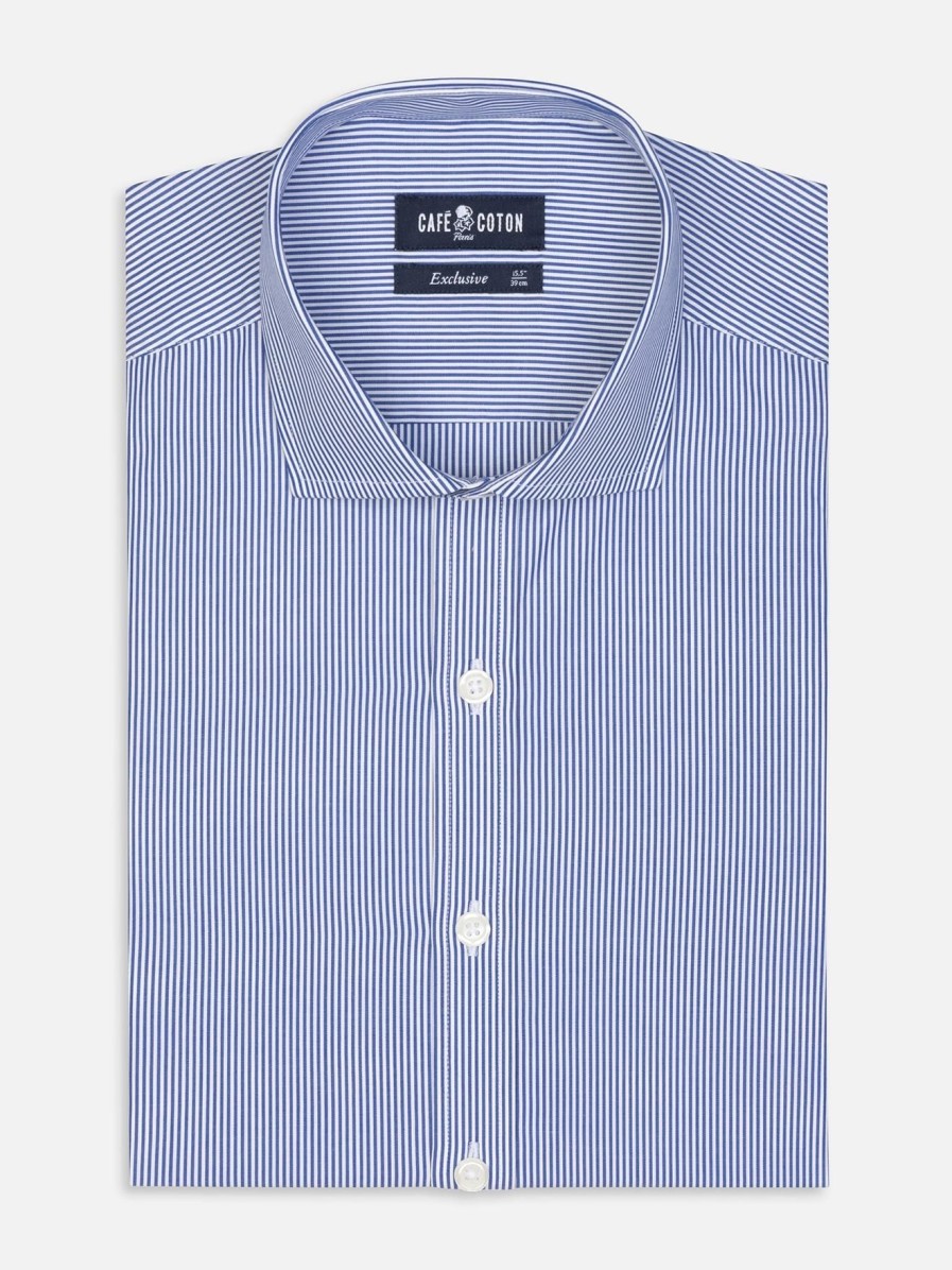 Chemises Homme Café Coton | Chemise Menthon A Rayures Marine