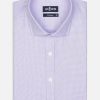 Chemises Homme Café Coton | Chemise Cintree En Natte Parme - Grande Longueur De Manches