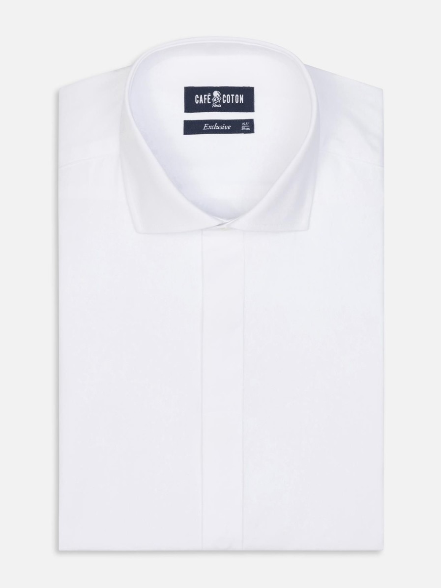 Chemises Homme Café Coton | Chemise En Pin Point Blanc - Gorge Cachee